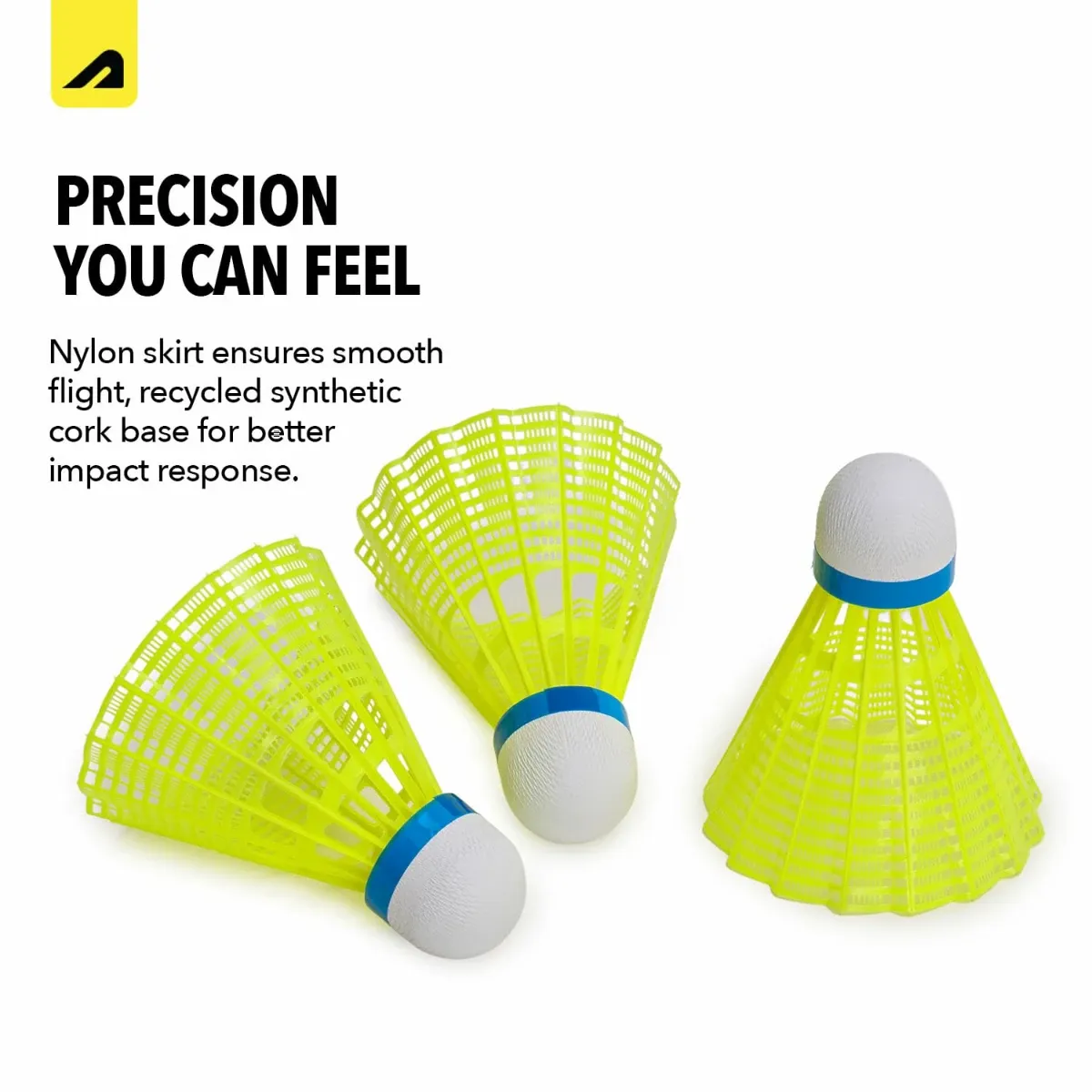 Boldfit Badminton Shuttlecock Set 3pcs High Durability Badminton Nylon Shuttle with Natural Wood Cork Base Ideal for Daily Practice for Beginners & Players Rally 200 Yellow (Pack of 3) Mobile Image 3