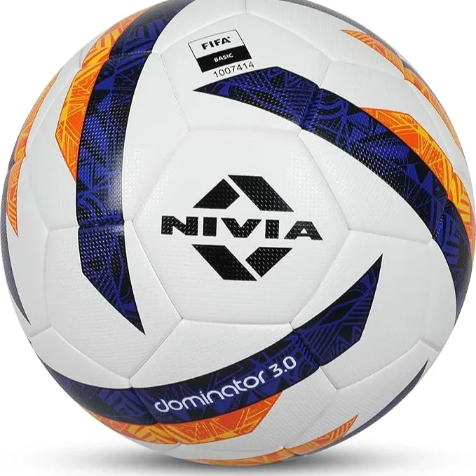Nivia Dominator 3.0 Football, Match Ball, 32 Panels, Durable & Soft PU Leather, Butyl Fabric Wounded Bladder, FIFA Basic, to Play on Both Natural and Artificial Grass (Size - 5, Multicolor)