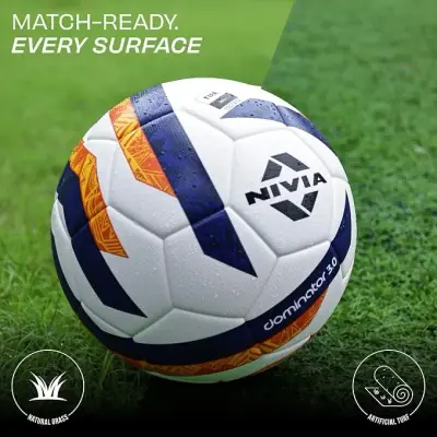 Nivia Dominator 3.0 Football, Match Ball, 32 Panels, Durable & Soft PU Leather, Butyl Fabric Wounded Bladder, FIFA Basic, to Play on Both Natural and Artificial Grass (Size - 5, Multicolor) Thumbnail 2