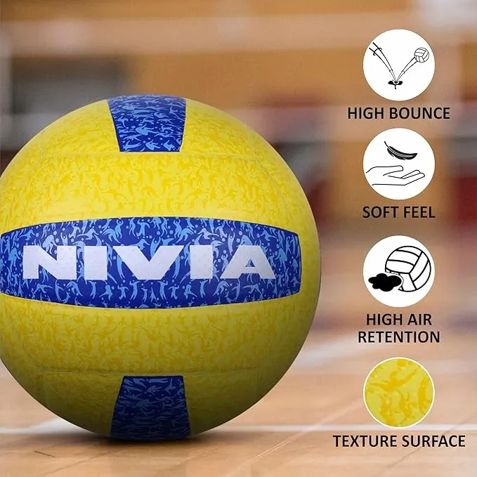 Nivia G-2020 Volleyball, Match Ball, 18 Panels, PU Leather Pasted with Grainy & Dimpled Texture, to Play on All Indoor & Outdoor Surfaces (Size - 4, Yellow/Blue) Mobile Image 2